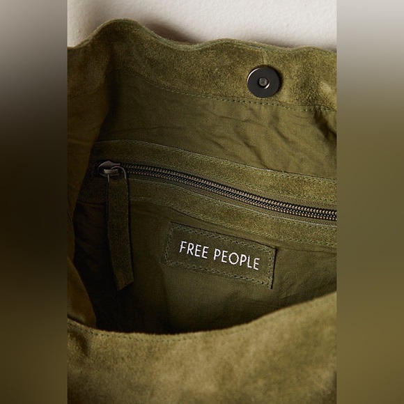 NWT FREE PEOPLE Bobbi Slouch Suede Tote | Khaki MSRP $98 - Picture 5 of 11